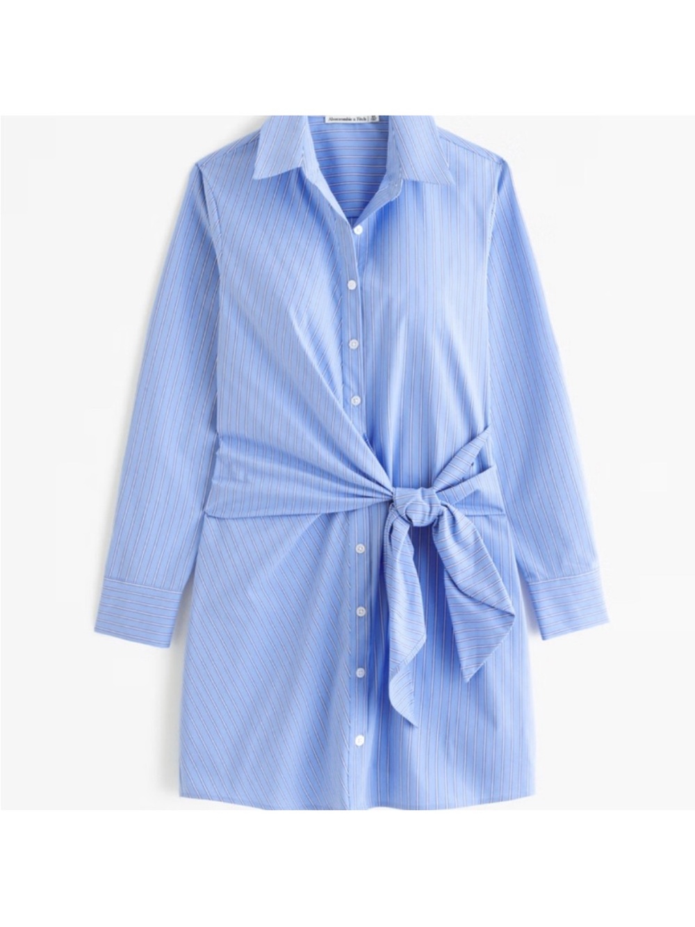 Abercrombie & Fitch Light Blue Pinstripe Long Sleeve Tie-Front Shirt Dress